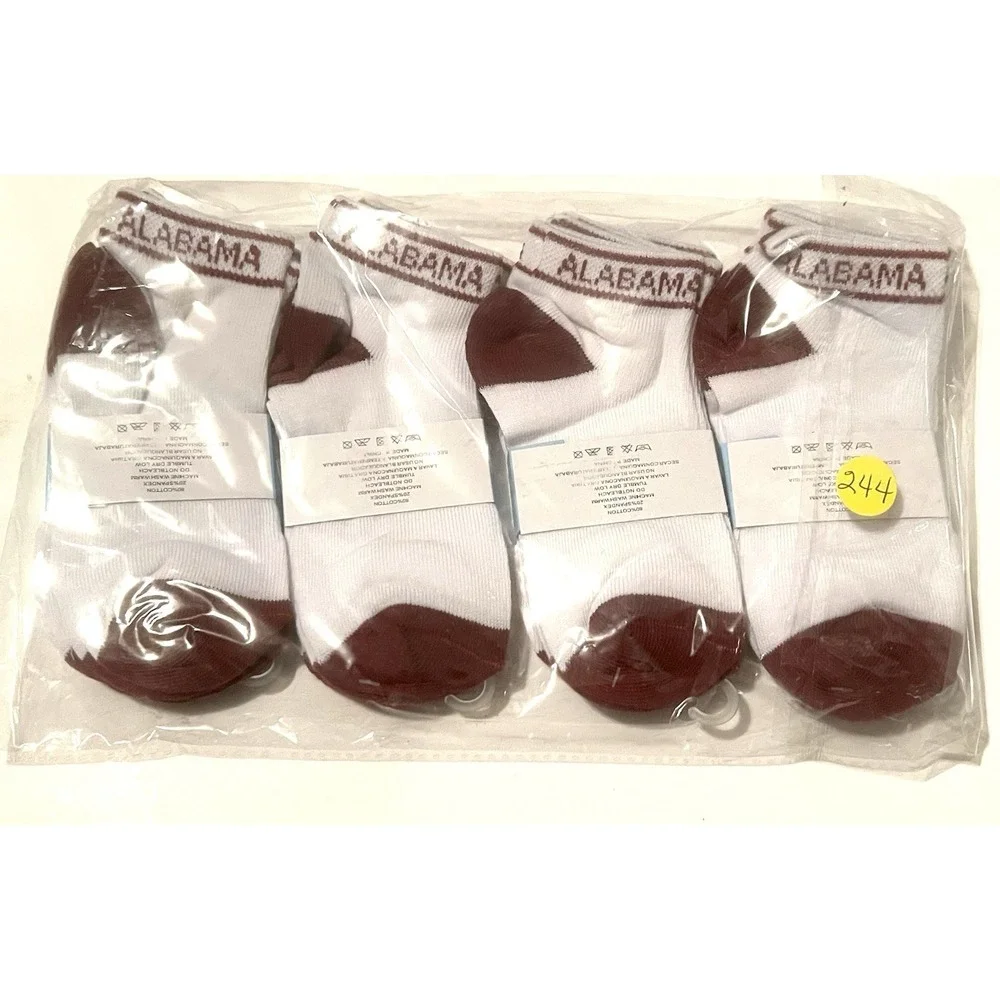 12 Pairs Kids Alabama Crimson Tide Ankle Socks  Size 4-6 White & Crimson NEW
